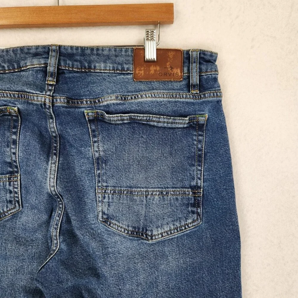 Orvis Jeans Mens 38x34 Blue Straight Leg Stretch Denim Five Pocket Casual